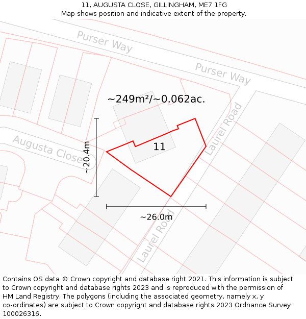 11, AUGUSTA CLOSE, GILLINGHAM, ME7 1FG: Plot and title map