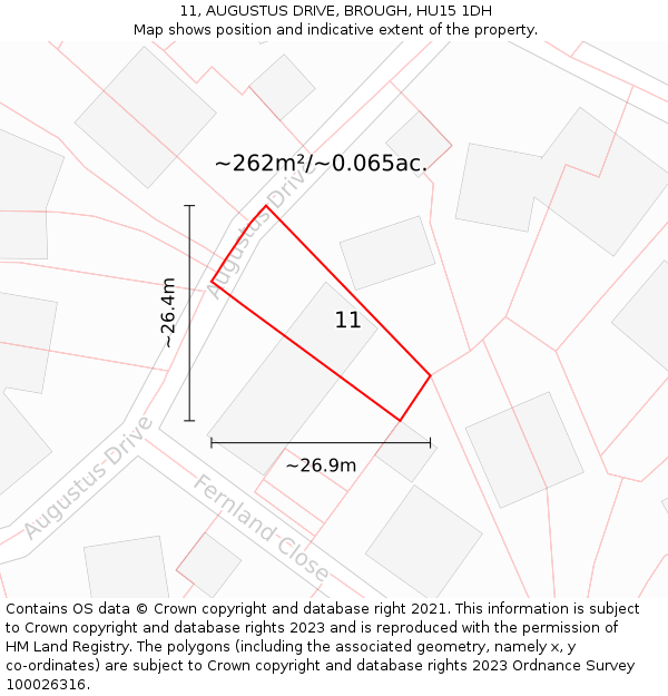 11, AUGUSTUS DRIVE, BROUGH, HU15 1DH: Plot and title map