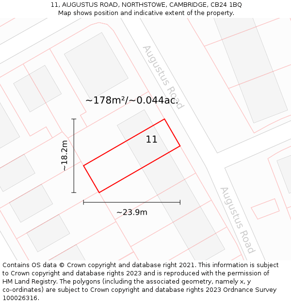 11, AUGUSTUS ROAD, NORTHSTOWE, CAMBRIDGE, CB24 1BQ: Plot and title map