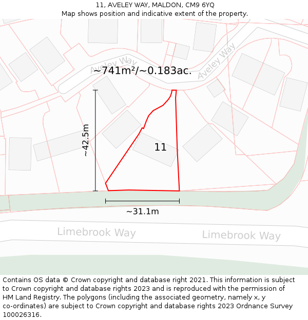 11, AVELEY WAY, MALDON, CM9 6YQ: Plot and title map