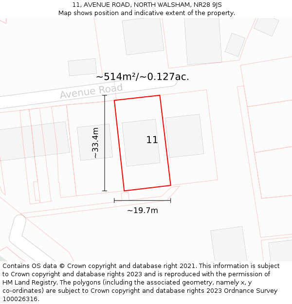 11, AVENUE ROAD, NORTH WALSHAM, NR28 9JS: Plot and title map