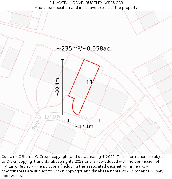 11, AVERILL DRIVE, RUGELEY, WS15 2RR: Plot and title map