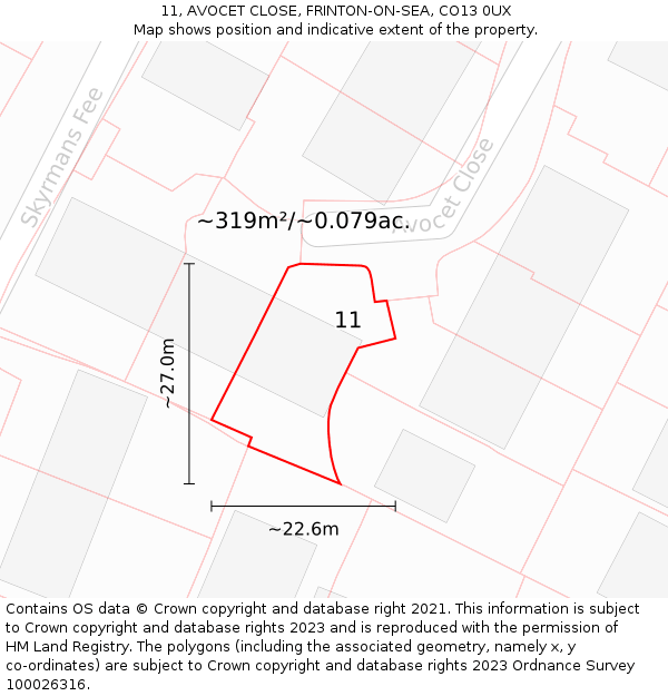 11, AVOCET CLOSE, FRINTON-ON-SEA, CO13 0UX: Plot and title map