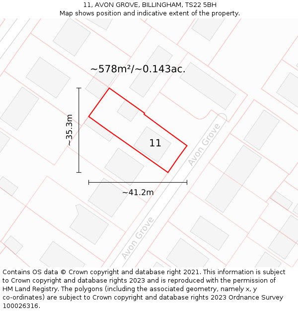 11, AVON GROVE, BILLINGHAM, TS22 5BH: Plot and title map