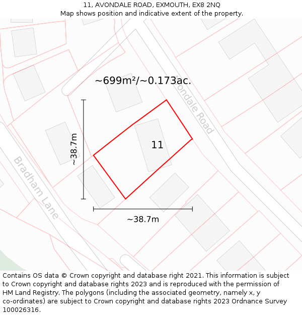 11, AVONDALE ROAD, EXMOUTH, EX8 2NQ: Plot and title map