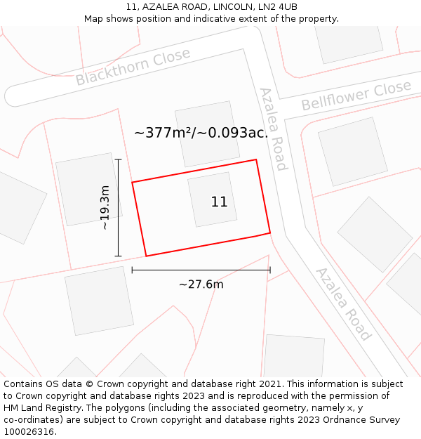 11, AZALEA ROAD, LINCOLN, LN2 4UB: Plot and title map