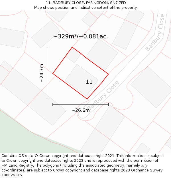 11, BADBURY CLOSE, FARINGDON, SN7 7FD: Plot and title map