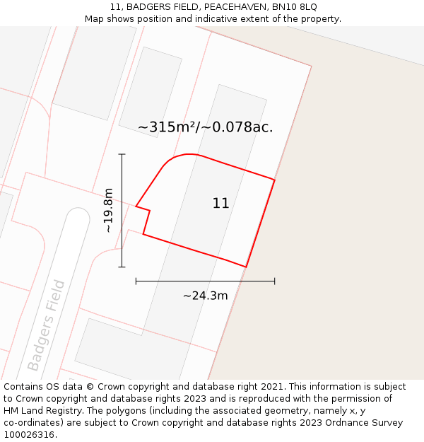 11, BADGERS FIELD, PEACEHAVEN, BN10 8LQ: Plot and title map