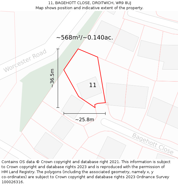 11, BAGEHOTT CLOSE, DROITWICH, WR9 8UJ: Plot and title map