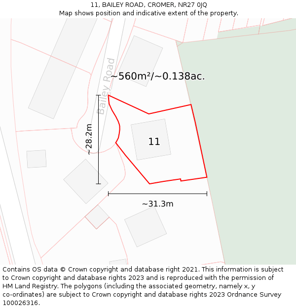 11, BAILEY ROAD, CROMER, NR27 0JQ: Plot and title map