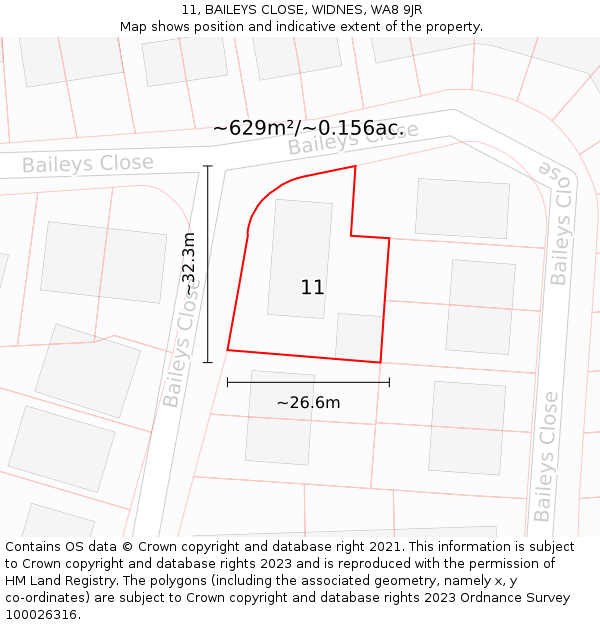 11, BAILEYS CLOSE, WIDNES, WA8 9JR: Plot and title map