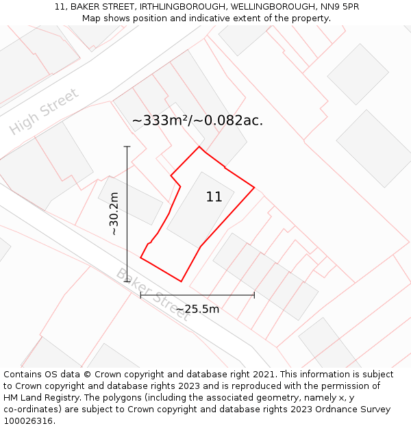 11, BAKER STREET, IRTHLINGBOROUGH, WELLINGBOROUGH, NN9 5PR: Plot and title map