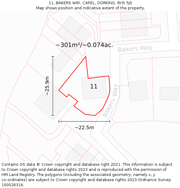 11, BAKERS WAY, CAPEL, DORKING, RH5 5JS: Plot and title map