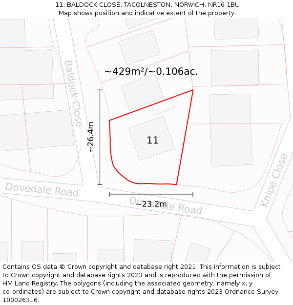 11, BALDOCK CLOSE, TACOLNESTON, NORWICH, NR16 1BU: Plot and title map