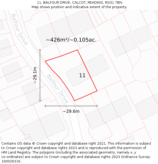 11, BALFOUR DRIVE, CALCOT, READING, RG31 7BN: Plot and title map