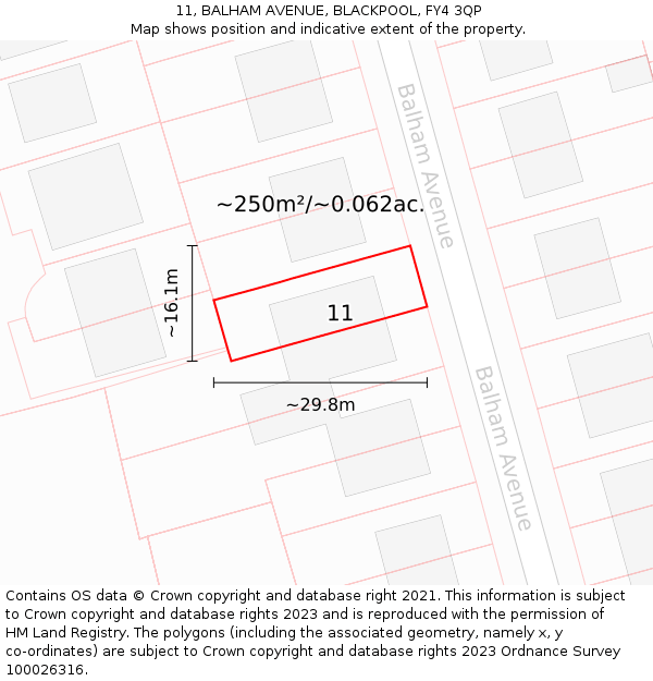 11, BALHAM AVENUE, BLACKPOOL, FY4 3QP: Plot and title map