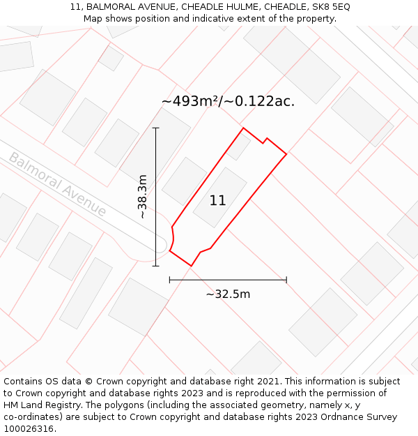 11, BALMORAL AVENUE, CHEADLE HULME, CHEADLE, SK8 5EQ: Plot and title map