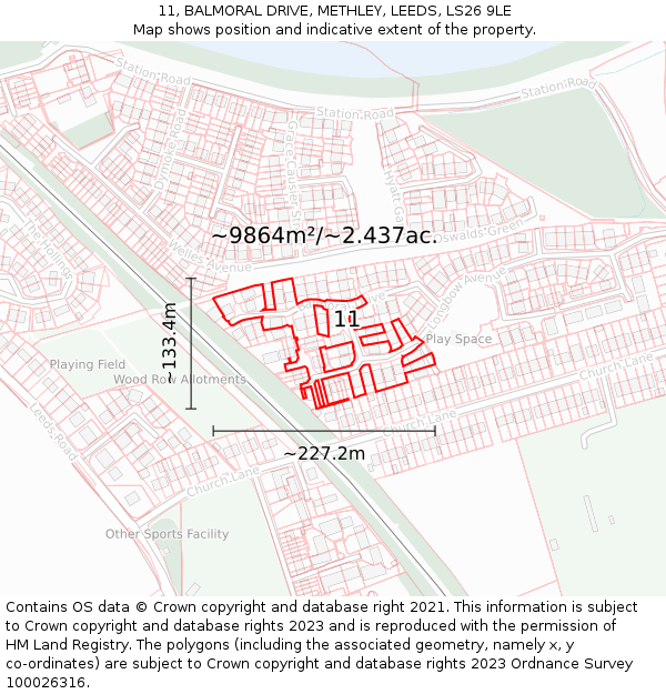 11, BALMORAL DRIVE, METHLEY, LEEDS, LS26 9LE: Plot and title map