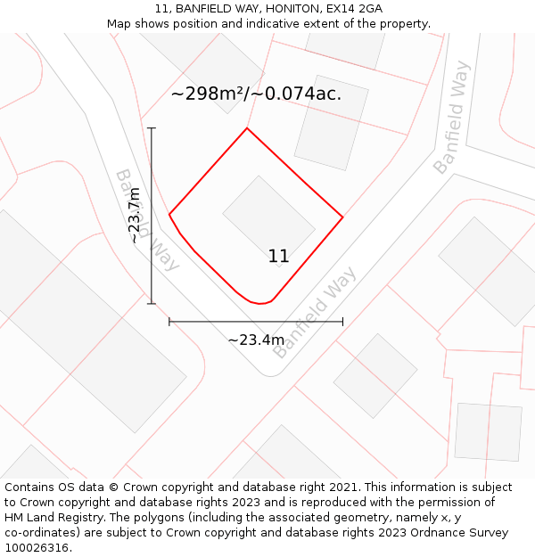 11, BANFIELD WAY, HONITON, EX14 2GA: Plot and title map