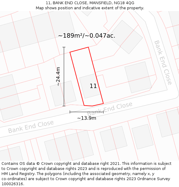 11, BANK END CLOSE, MANSFIELD, NG18 4QG: Plot and title map