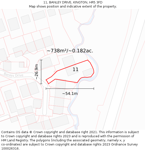 11, BANLEY DRIVE, KINGTON, HR5 3FD: Plot and title map