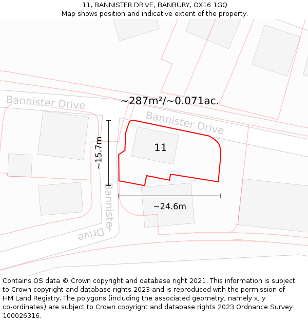 11, BANNISTER DRIVE, BANBURY, OX16 1GQ: Plot and title map