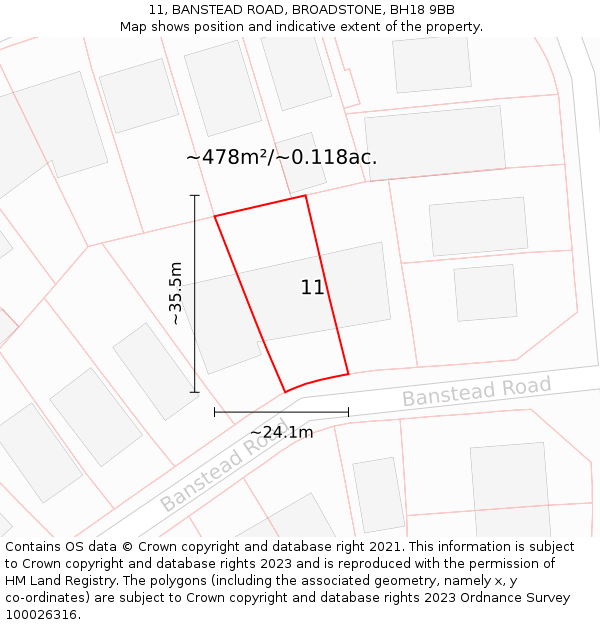 11, BANSTEAD ROAD, BROADSTONE, BH18 9BB: Plot and title map