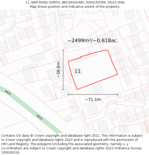 11, BAR ROAD NORTH, BECKINGHAM, DONCASTER, DN10 4NN: Plot and title map