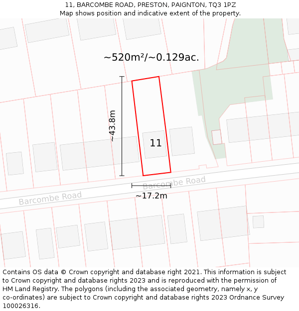 11, BARCOMBE ROAD, PRESTON, PAIGNTON, TQ3 1PZ: Plot and title map