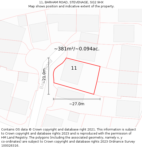 11, BARHAM ROAD, STEVENAGE, SG2 9HX: Plot and title map