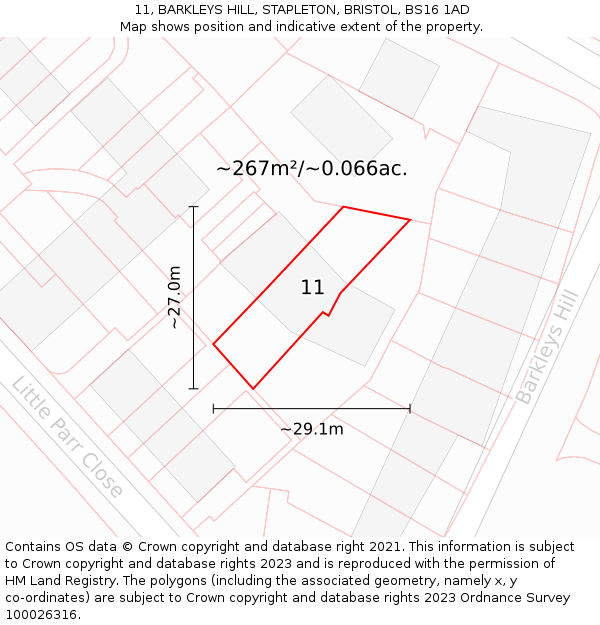 11, BARKLEYS HILL, STAPLETON, BRISTOL, BS16 1AD: Plot and title map