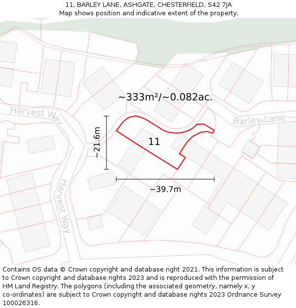 11, BARLEY LANE, ASHGATE, CHESTERFIELD, S42 7JA: Plot and title map