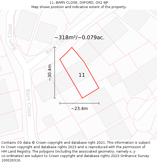 11, BARN CLOSE, OXFORD, OX2 9JP: Plot and title map