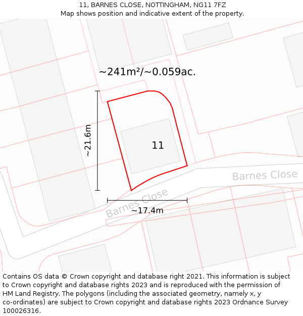 11, BARNES CLOSE, NOTTINGHAM, NG11 7FZ: Plot and title map