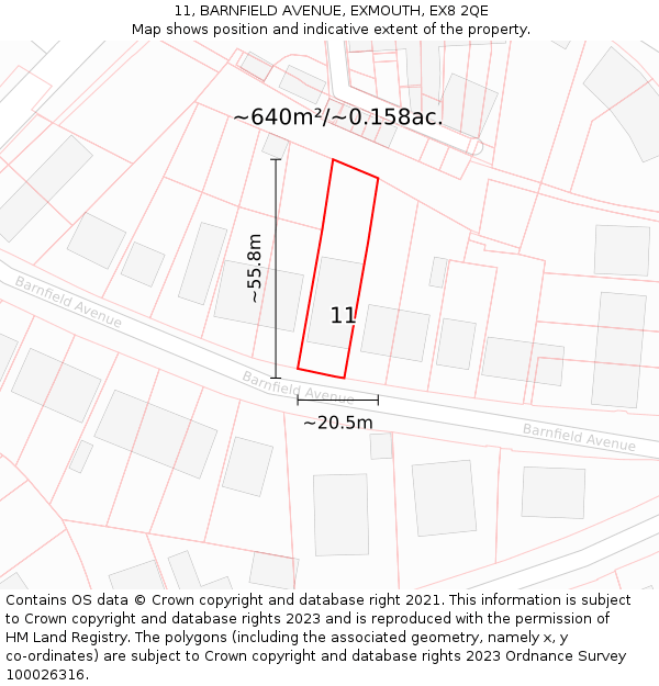11, BARNFIELD AVENUE, EXMOUTH, EX8 2QE: Plot and title map