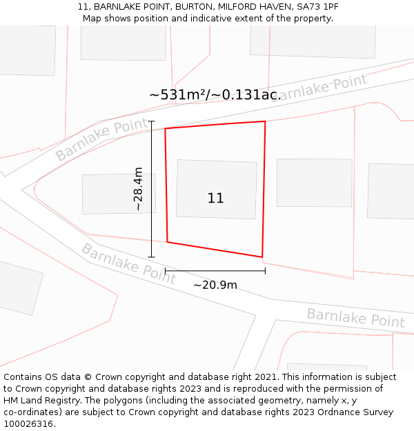 11, BARNLAKE POINT, BURTON, MILFORD HAVEN, SA73 1PF: Plot and title map