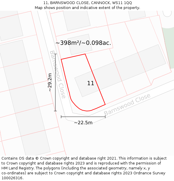 11, BARNSWOOD CLOSE, CANNOCK, WS11 1QQ: Plot and title map