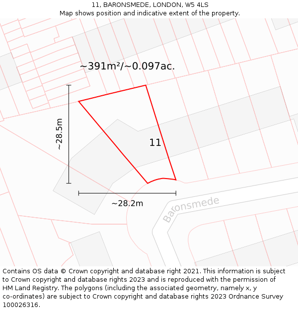 11, BARONSMEDE, LONDON, W5 4LS: Plot and title map