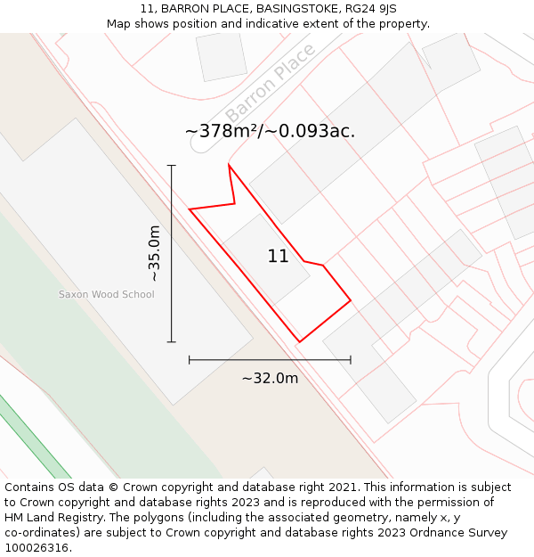 11, BARRON PLACE, BASINGSTOKE, RG24 9JS: Plot and title map