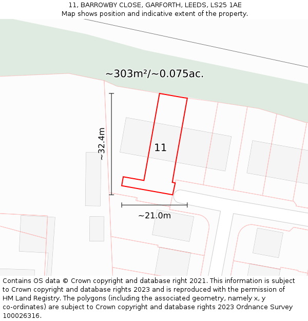 11, BARROWBY CLOSE, GARFORTH, LEEDS, LS25 1AE: Plot and title map