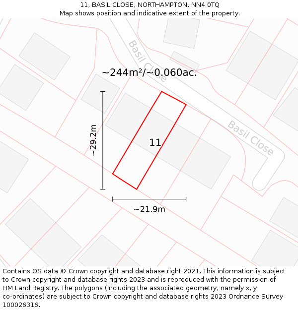 11, BASIL CLOSE, NORTHAMPTON, NN4 0TQ: Plot and title map