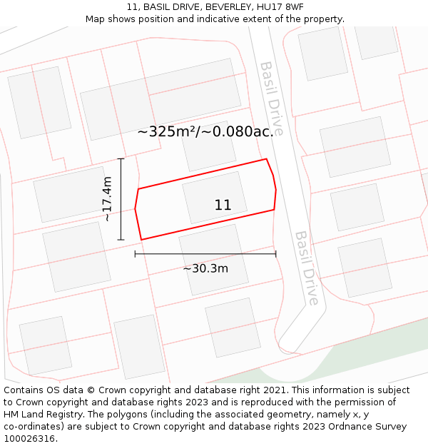 11, BASIL DRIVE, BEVERLEY, HU17 8WF: Plot and title map