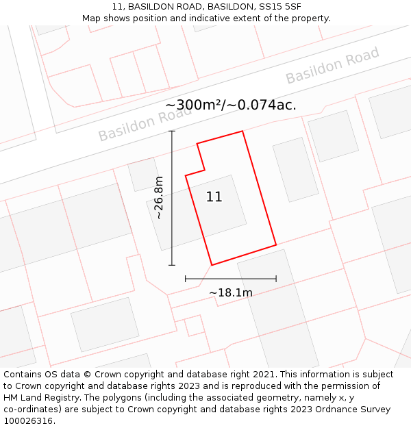 11, BASILDON ROAD, BASILDON, SS15 5SF: Plot and title map