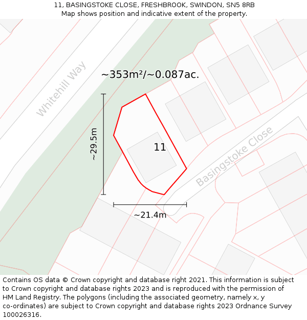 11, BASINGSTOKE CLOSE, FRESHBROOK, SWINDON, SN5 8RB: Plot and title map