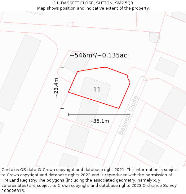 11, BASSETT CLOSE, SUTTON, SM2 5QR: Plot and title map