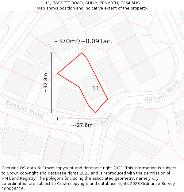 11, BASSETT ROAD, SULLY, PENARTH, CF64 5HS: Plot and title map