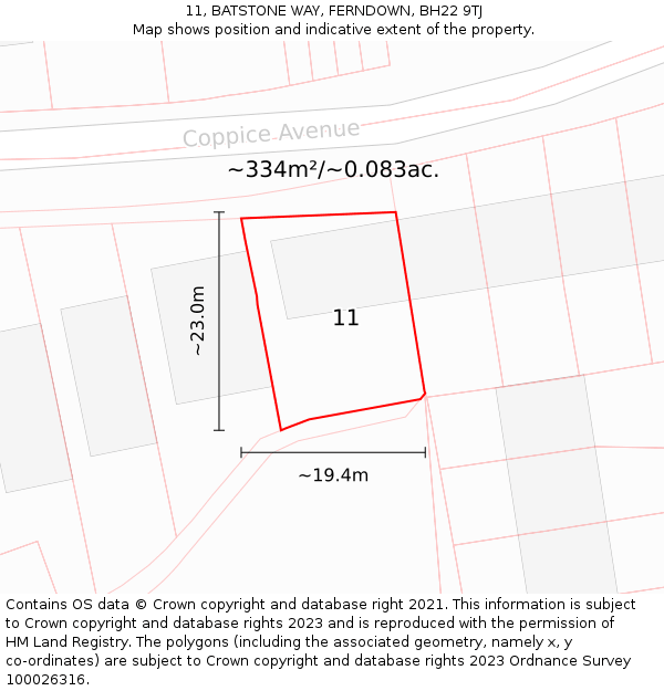 11, BATSTONE WAY, FERNDOWN, BH22 9TJ: Plot and title map