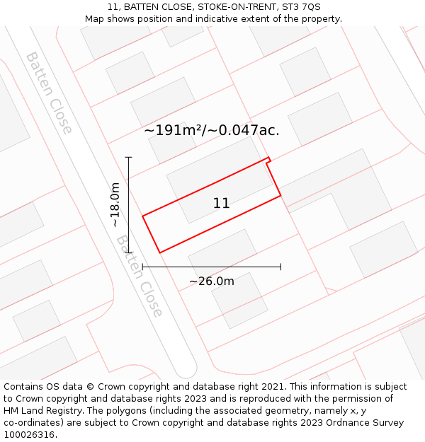 11, BATTEN CLOSE, STOKE-ON-TRENT, ST3 7QS: Plot and title map