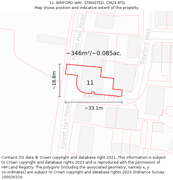 11, BAYFORD WAY, STANSTED, CM24 8TQ: Plot and title map