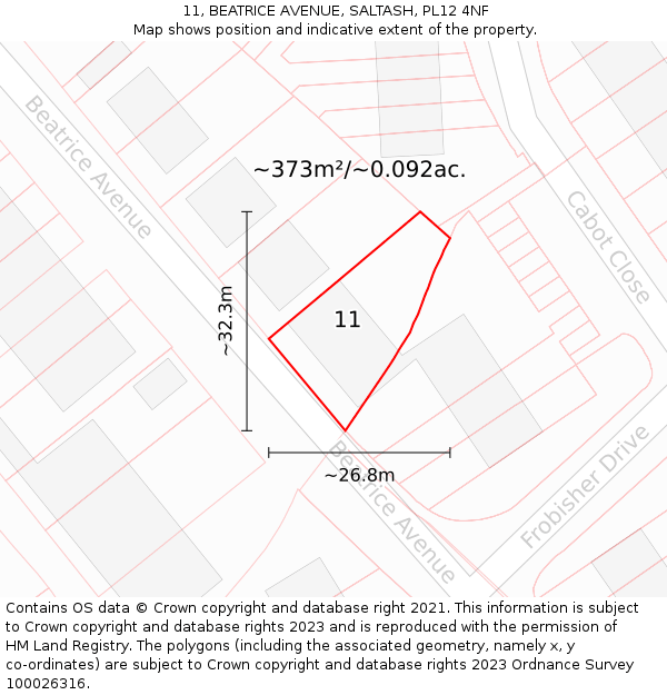 11, BEATRICE AVENUE, SALTASH, PL12 4NF: Plot and title map